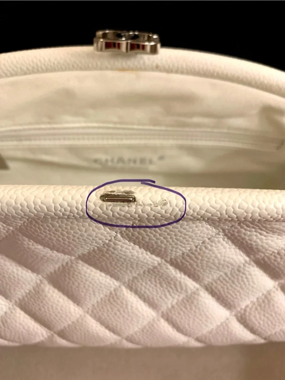 Chanel CC Timeless Half Moon Diamond Quilted Caviar Leather Clutch - White - EUC